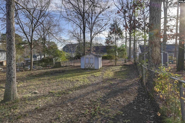 view of yard featuring a storage shed