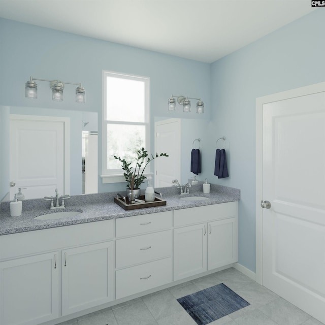 full bathroom with a sink and double vanity