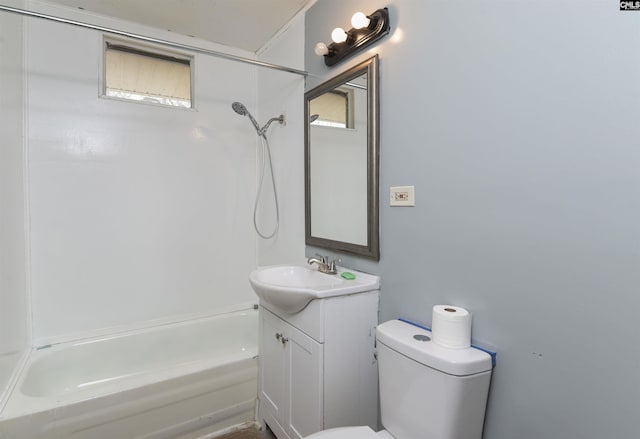 full bathroom with vanity, toilet, a wealth of natural light, and  shower combination