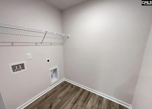 laundry area with washer hookup, dark wood-type flooring, and hookup for an electric dryer