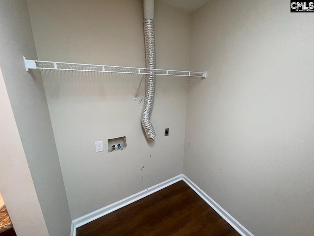 washroom featuring hardwood / wood-style flooring, hookup for a washing machine, and hookup for an electric dryer