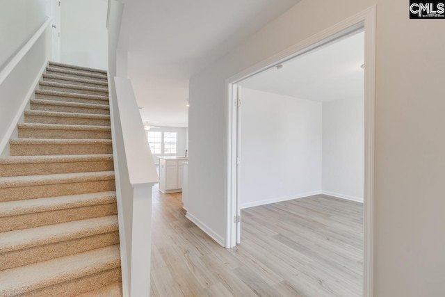 stairs featuring hardwood / wood-style flooring