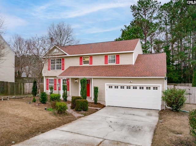 view of front facade featuring covered porch and a garage