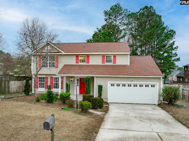 view of front of house with a porch and a garage