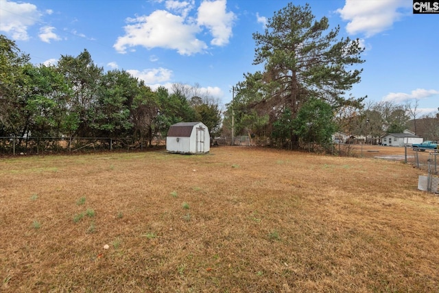 view of yard with a storage unit