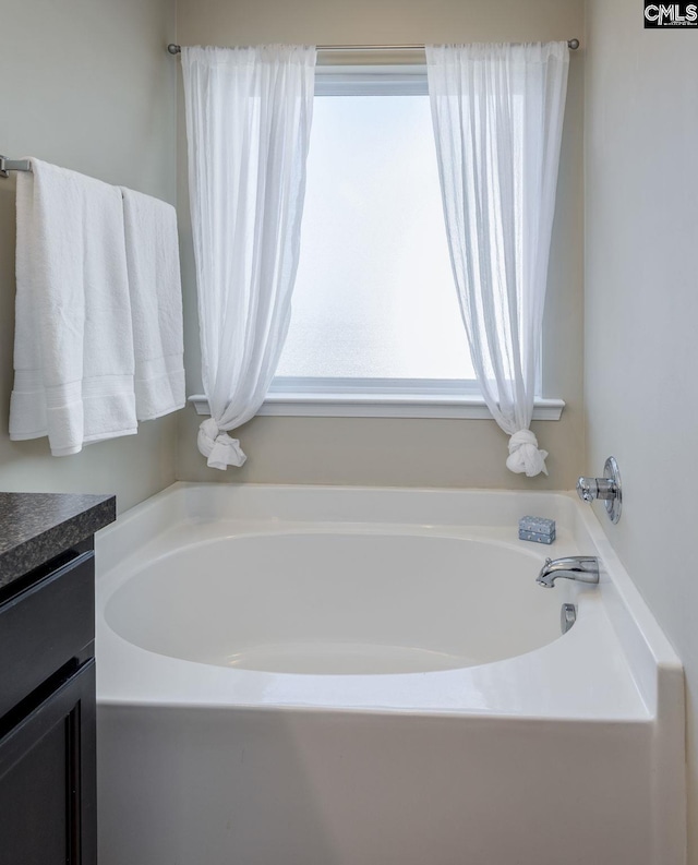 bathroom featuring vanity and a washtub