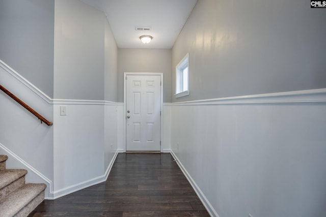 doorway featuring dark hardwood / wood-style flooring