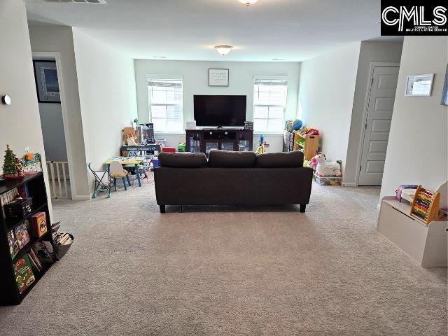 living area featuring carpet flooring