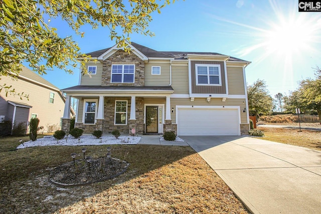 craftsman-style house with a porch and a garage