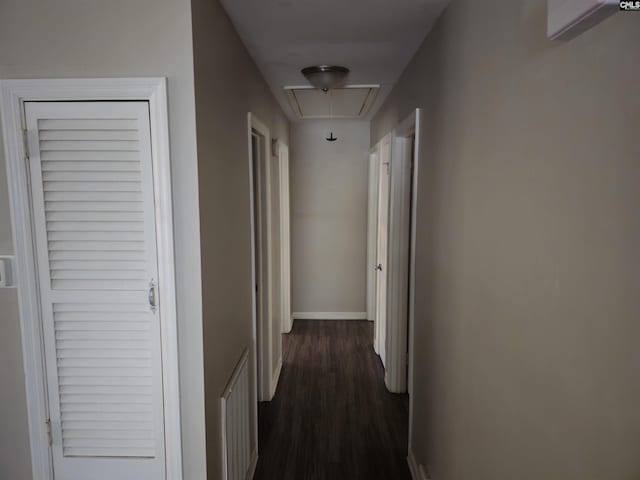 hallway with dark hardwood / wood-style floors