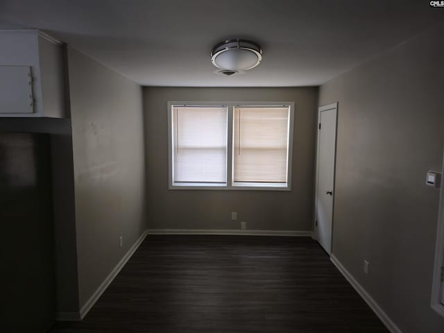 unfurnished dining area featuring dark wood-type flooring