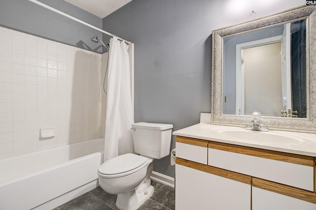 full bathroom with shower / tub combo, vanity, and toilet