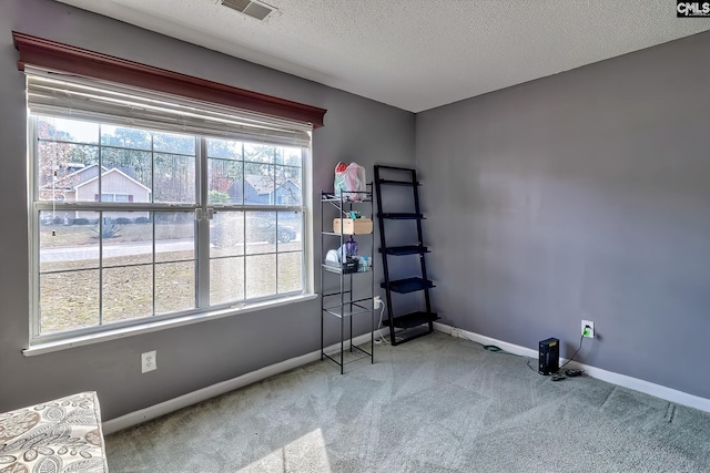 carpeted spare room with a textured ceiling