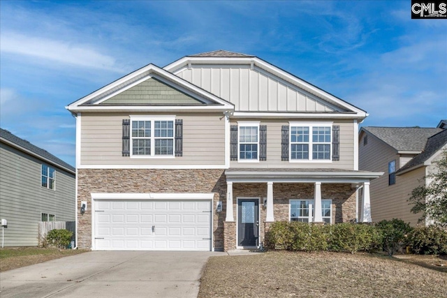 craftsman inspired home featuring a garage