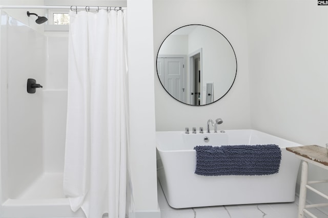 bathroom with curtained shower