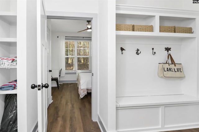 mudroom with dark hardwood / wood-style flooring