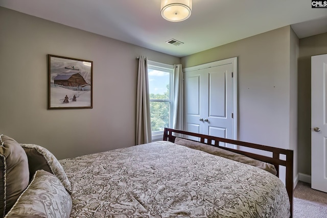 bedroom with carpet floors and a closet