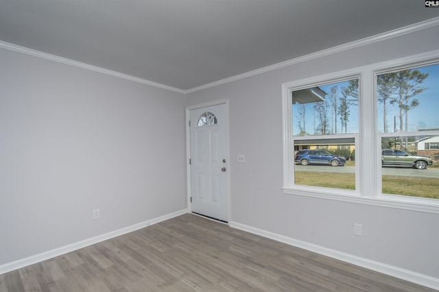 spare room with hardwood / wood-style floors, ornamental molding, and a wealth of natural light