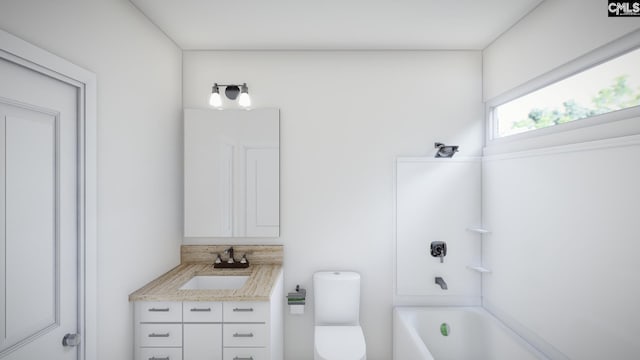 bathroom with a bathing tub, vanity, and toilet