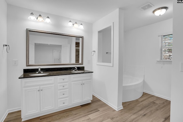 bathroom featuring a bathtub, wood-type flooring, and vanity