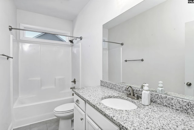 full bathroom with tile patterned flooring, vanity, toilet, and shower / bathing tub combination