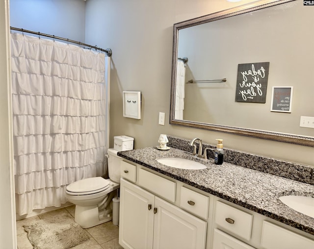 bathroom featuring toilet, tile patterned flooring, and vanity