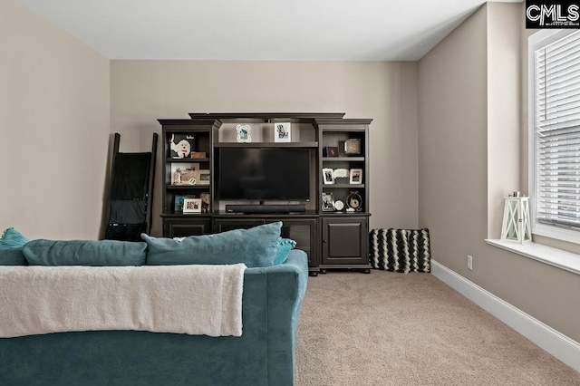 living room with light carpet