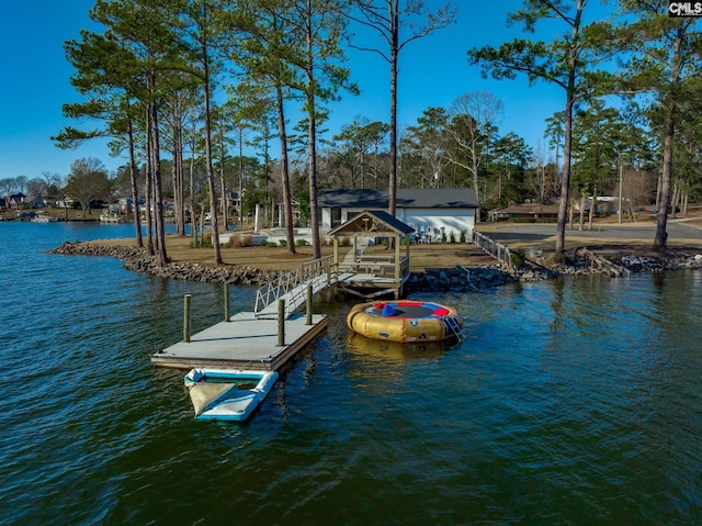 view of dock with a water view