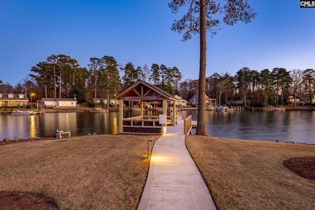 dock area with a water view