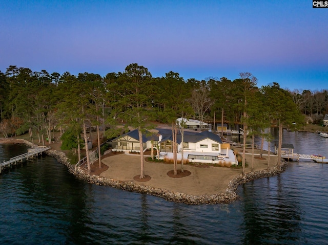 exterior space featuring a water view