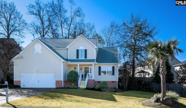 front of property with a garage and a front lawn