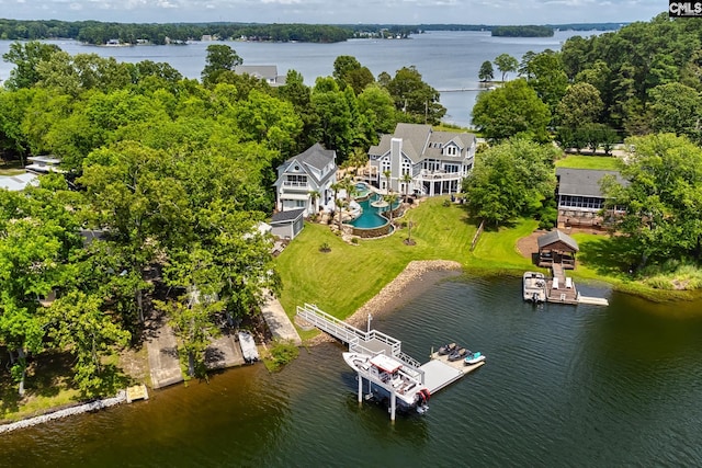 aerial view with a water view