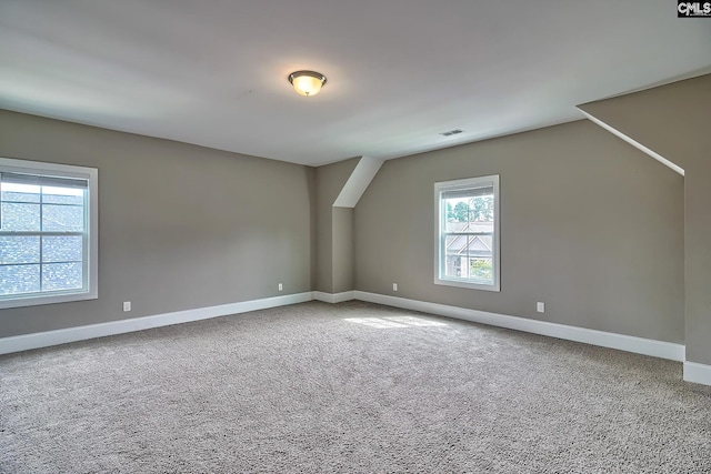 additional living space with carpet flooring and vaulted ceiling