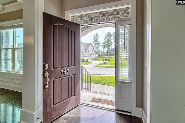 entrance foyer with hardwood / wood-style floors and a healthy amount of sunlight