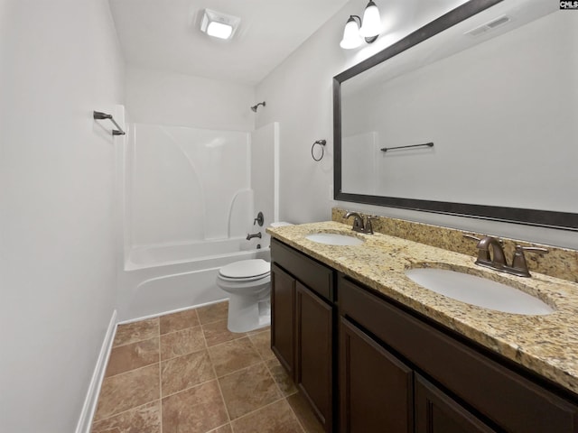 full bathroom featuring vanity, toilet, and shower / bath combination