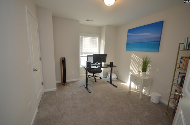 view of carpeted home office