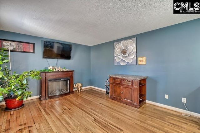 interior space featuring light hardwood / wood-style floors and a textured ceiling