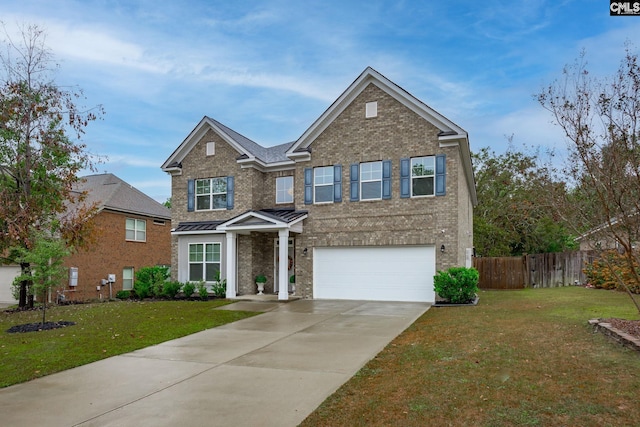 view of front facade featuring a garage and a front lawn