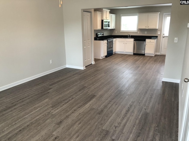 kitchen featuring white cabinets, dark hardwood / wood-style flooring, sink, and stainless steel appliances