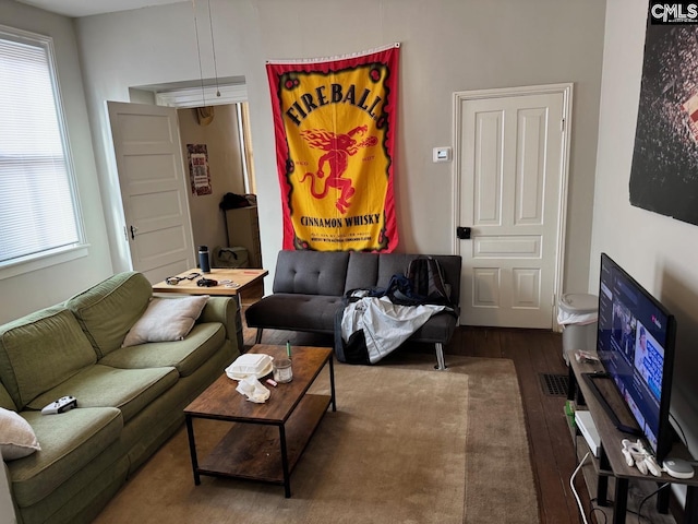 living room with hardwood / wood-style flooring