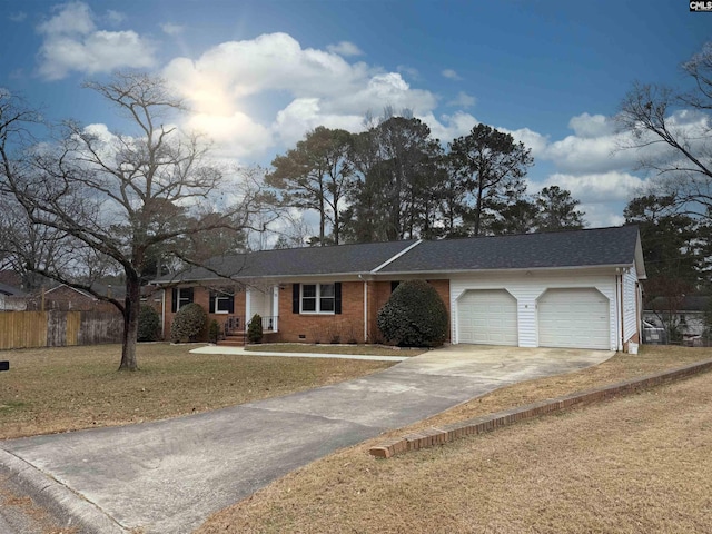 single story home with a front lawn and a garage