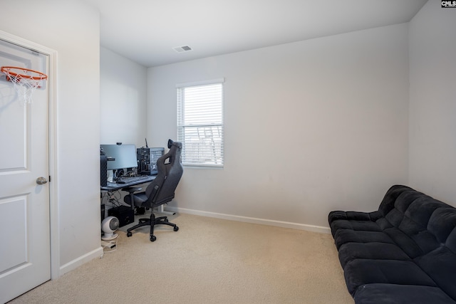 view of carpeted home office