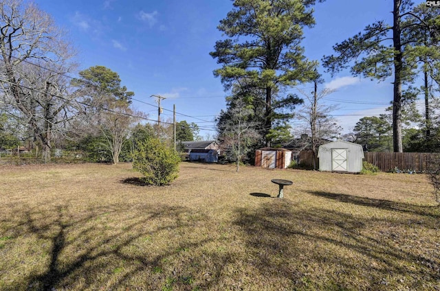 view of yard with a storage shed