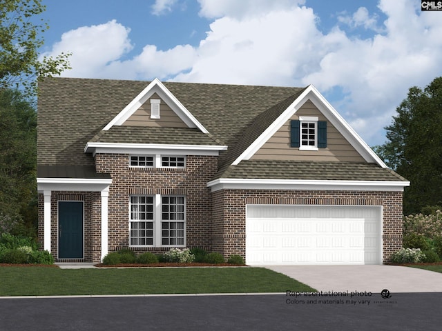 view of front facade with a front yard and a garage