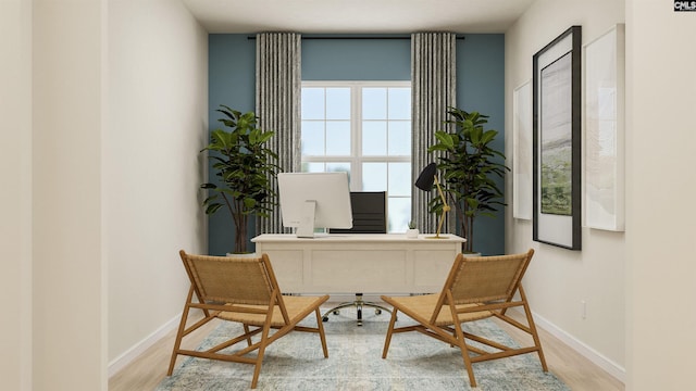 office featuring a healthy amount of sunlight and light hardwood / wood-style flooring