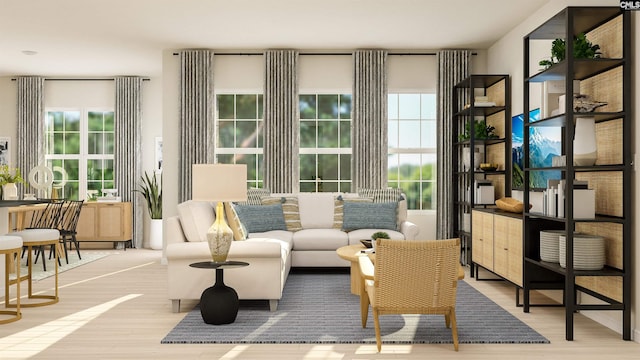 sitting room with light hardwood / wood-style flooring