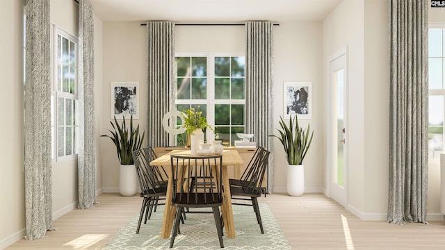 dining area with light hardwood / wood-style flooring