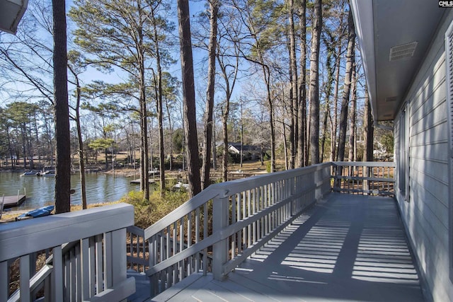 deck with a water view