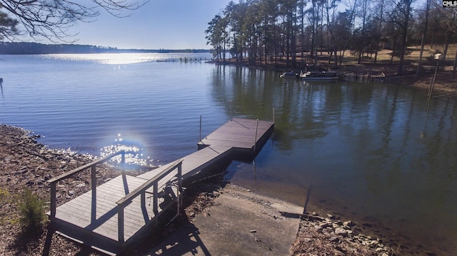 view of dock with a water view