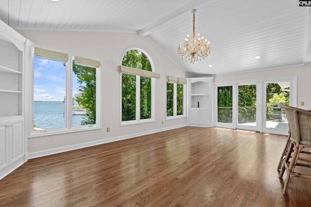 143 Yachting Cir, Lexington, SC 29072 - unfurnished sunroom featuring plenty of natural light, a chandelier, and a water view